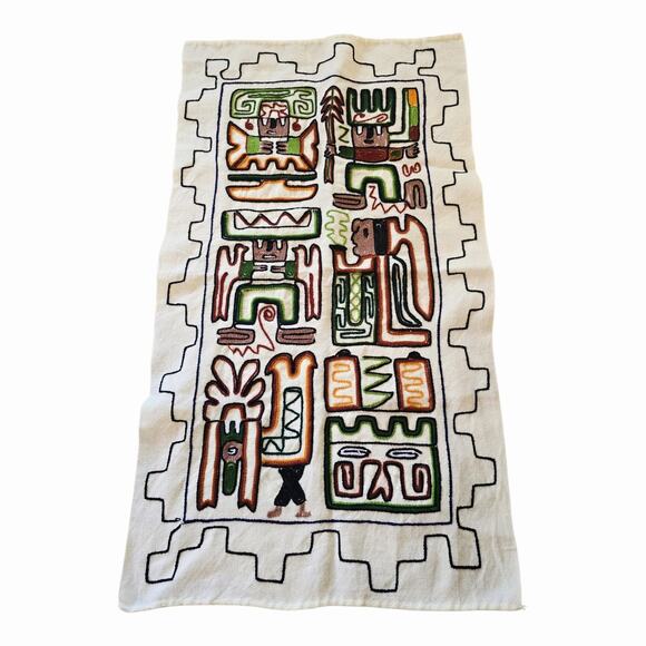 Vintage Embroidered Aztec Mayan Inca Wall Hanging Folk Art Hand Woven Tapestry - Picture 1 of 3